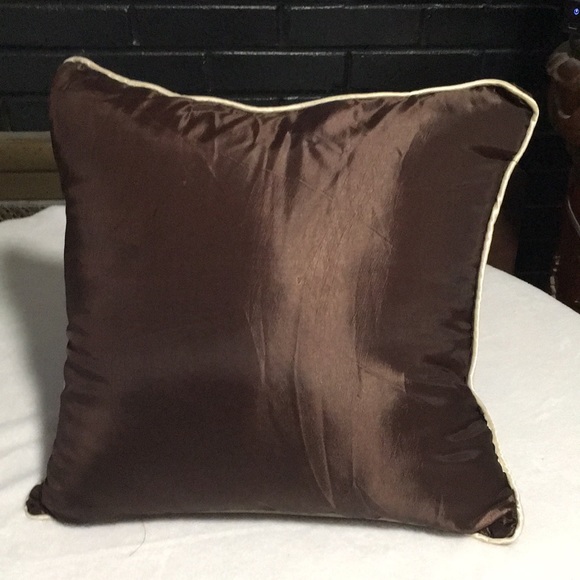 Set of 2 brown green & cream satin look throw bed couch pillows striped & floral - Picture 3 of 9